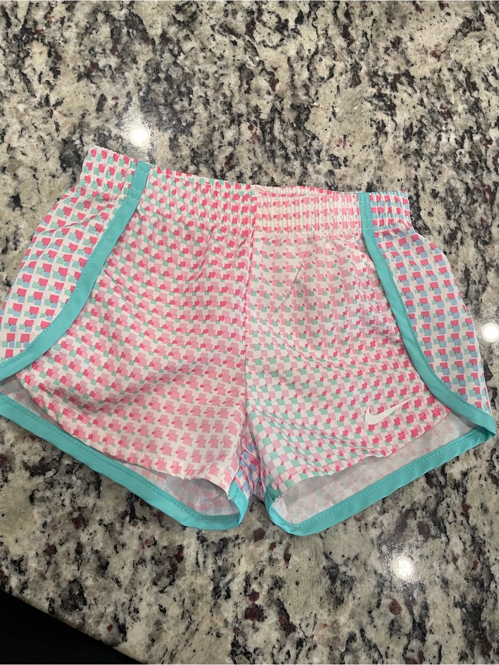 Nike Girls' Pink & Teal Checker Athletic Shorts